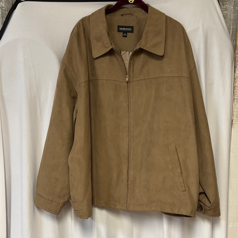 Murano Mens Faux Suede Full Zip Jacket Tan Brown Size 2X Vintage